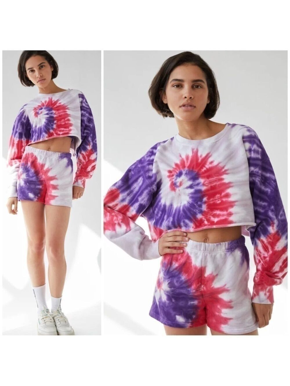 ARITZIA Tna Cozy Af Tie Dyed Fleece Cropped Boyfriend Sweatshirt